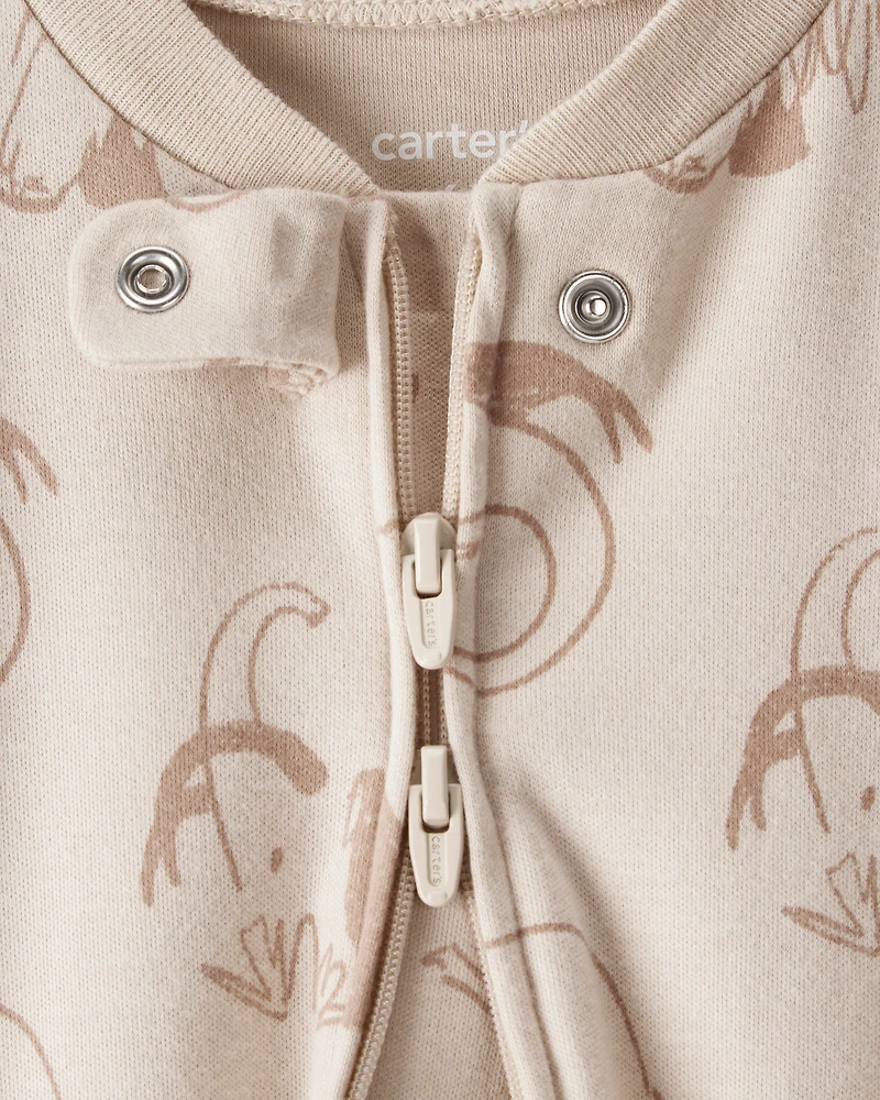 Baby Boy Mammoth Print 100% Cotton Long-Sleeve Snug Fit Sleeper - Beige