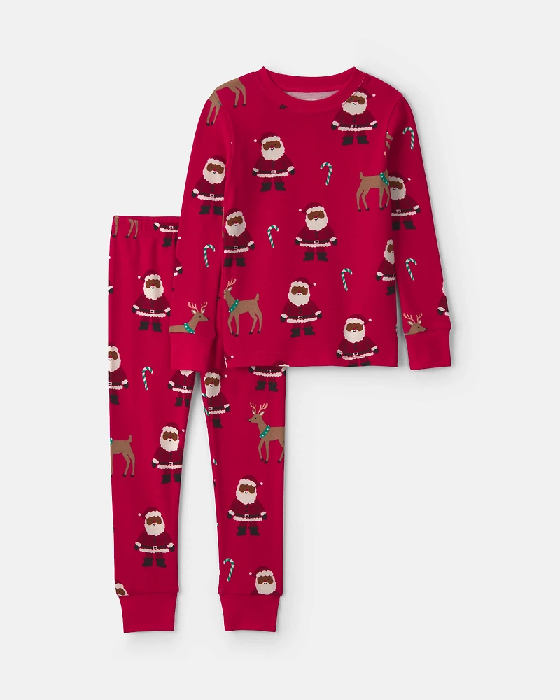 Toddler 2-Piece Brown Santa Christmas 100% Cotton Snug Fit Pyjama Set - Red