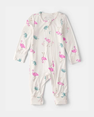 Baby Girl Flamingo PurelySoft 2-Way Zip Sleeper - Ivory