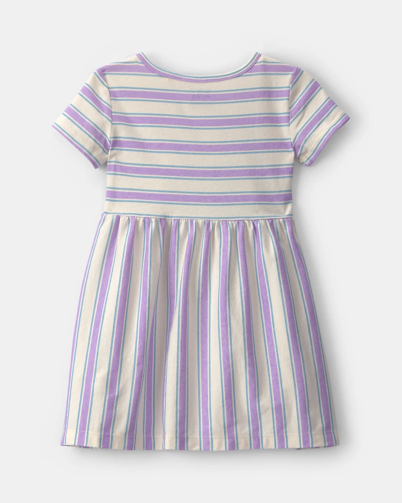 Toddler Girl Striped Short-Sleeve Dress - Purple/Ivory