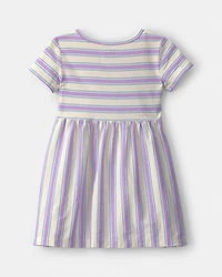 Toddler Girl Striped Short-Sleeve Dress - Purple/Ivory
