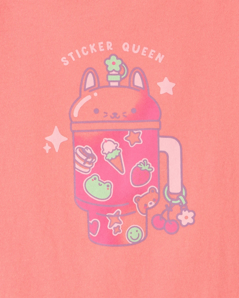 Girls 'Sticker Queen' Graphic Tee - Orange