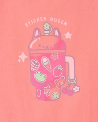 Girls 'Sticker Queen' Graphic Tee - Orange