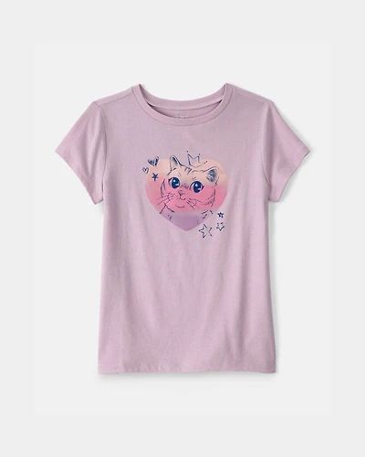 Girls Cat Heart Graphic Tee - Purple