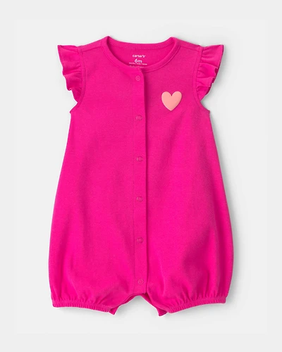 Baby Girl 'Little Love' Heart Sleeveless Romper - Pink