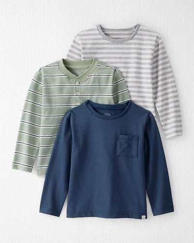 Toddler 3-Pack Organic Cotton Long-Sleeve Stretch Jersey Tees