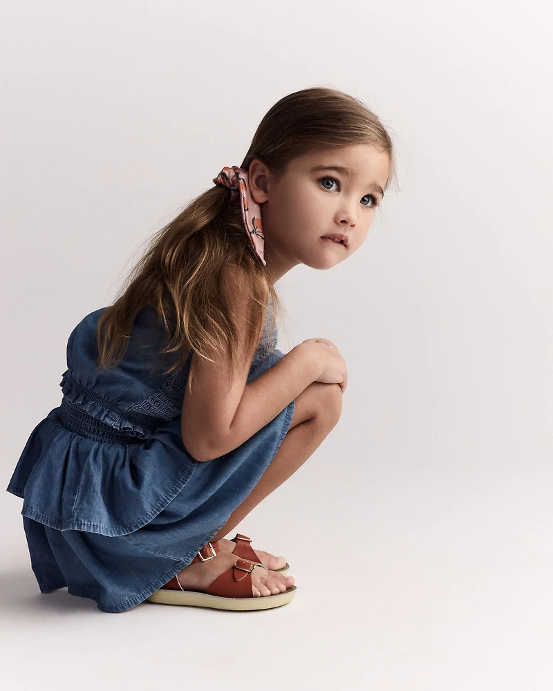 Toddler Girl Smocked Tiered Skirt Chambray