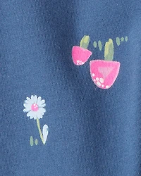 Baby Girl Floral Cotton Pull-On Stretch Leggings - Blue