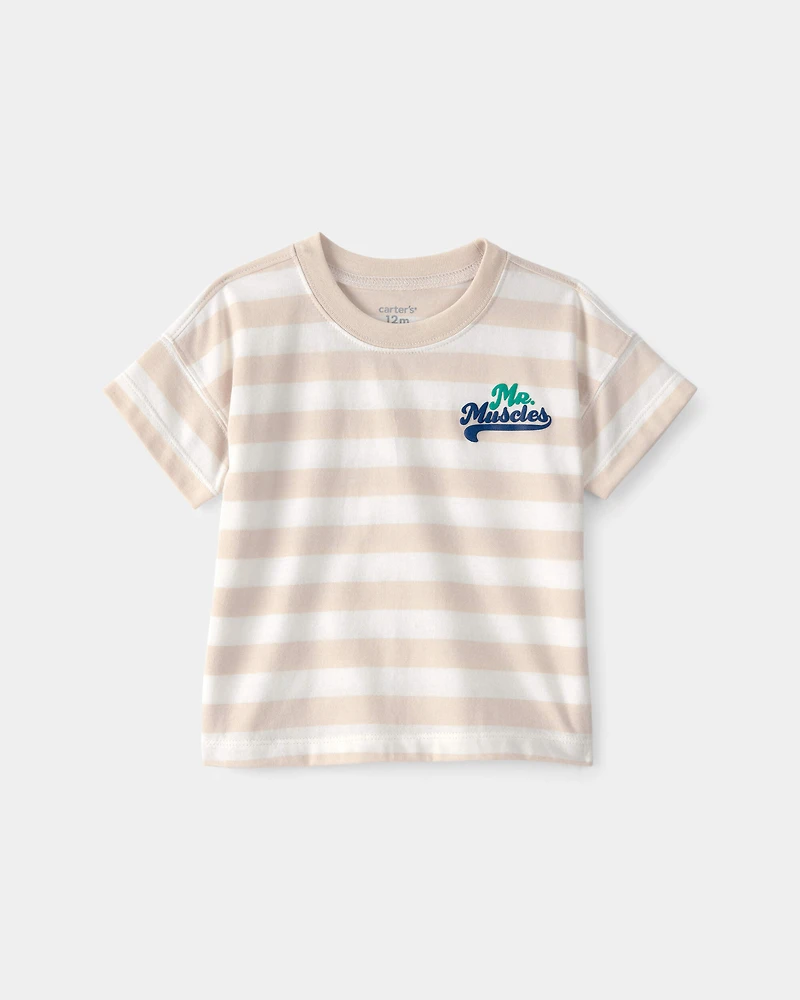 Baby Boy 'Mr. Muscles' Striped Top - Tan