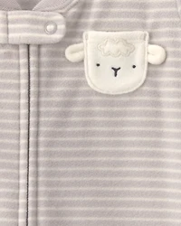 Baby Sheep Striped Fleece Loose Fit Wearable Blanket - Grey
