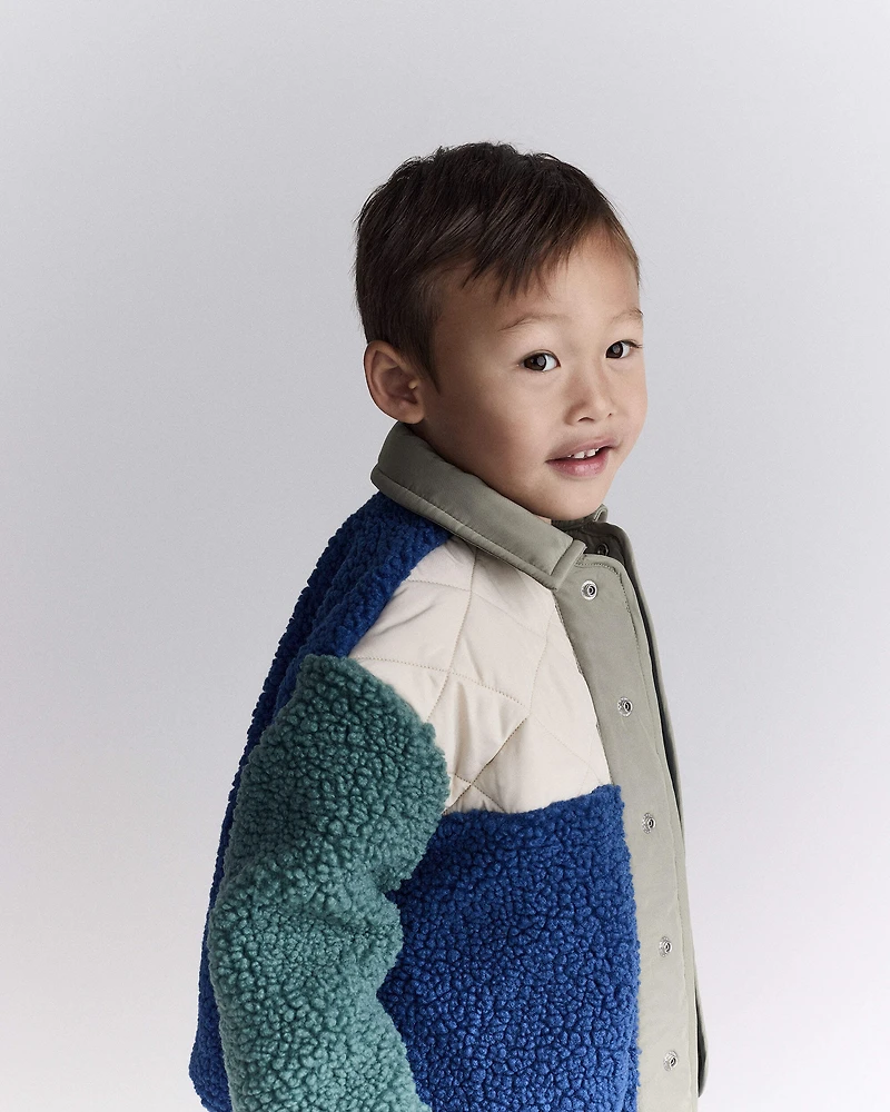 Toddler Boy colourblock Sherpa Jacket - Blue/Cream