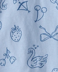 Toddler Girl Icon Print Long Sleeve Tee - Blue