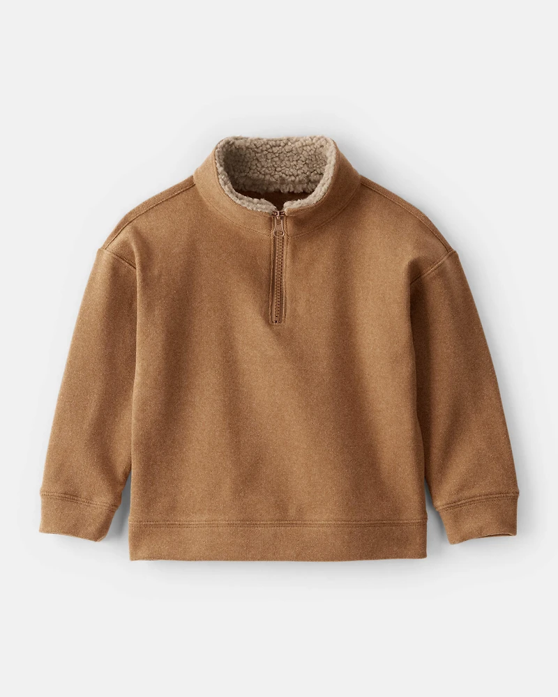 Toddler Boy Long-Sleeve Quarter-Zip Pullover Sweatshirt - Brown