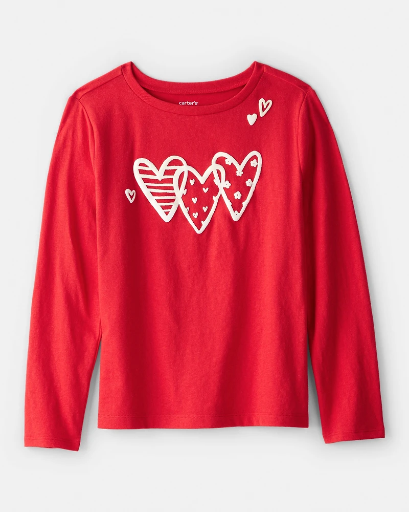 Girls Valentine Heart Long-Sleeve Graphic Tee - Red