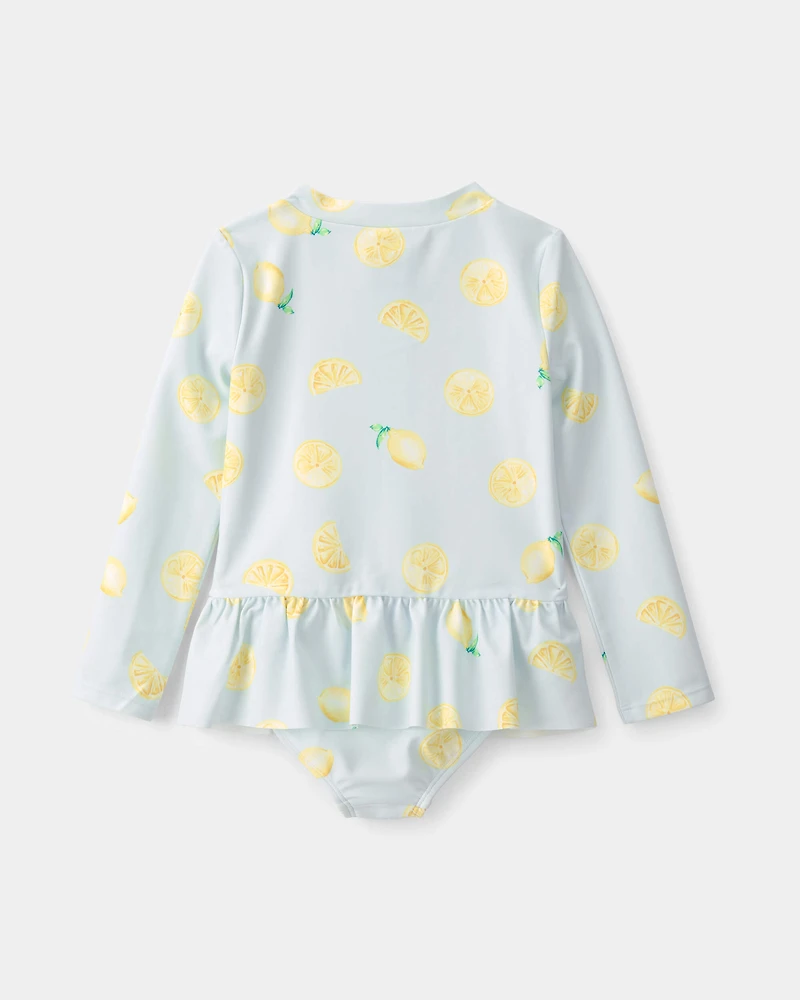 Toddler Girl 1-Piece Lemon Rashguard Swimsuit - Blue