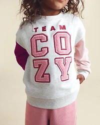 Toddler Girl 'Team Cozy' French Terry Pullover Sweatshirt - Pink/Cream