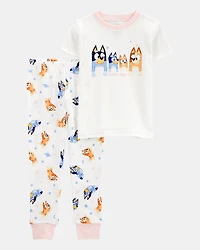 Toddler Girl Bluey Snug Fit Cotton 2-Piece Pyjamas - White