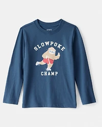 Toddler Boy "Slowpoke Champ" Long-Sleeve Graphic Tee - Blue