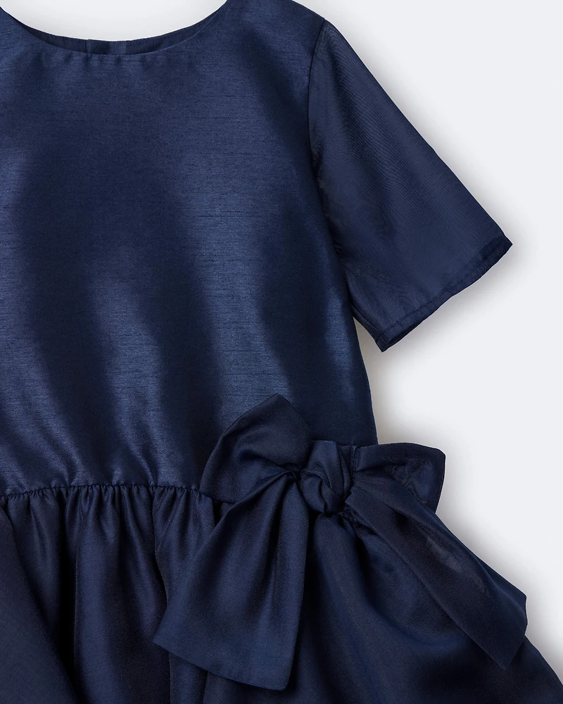 Toddler Girl Drop Waist Short-Sleeve Dress - Navy