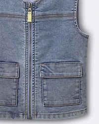 Toddler Boy Zip-Up Denim Vest with Pockets Avenue Wash - Blue
