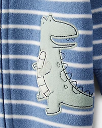 Baby Boy Dino Striped 2-Way Zip Long-Sleeve Sleeper - Blue
