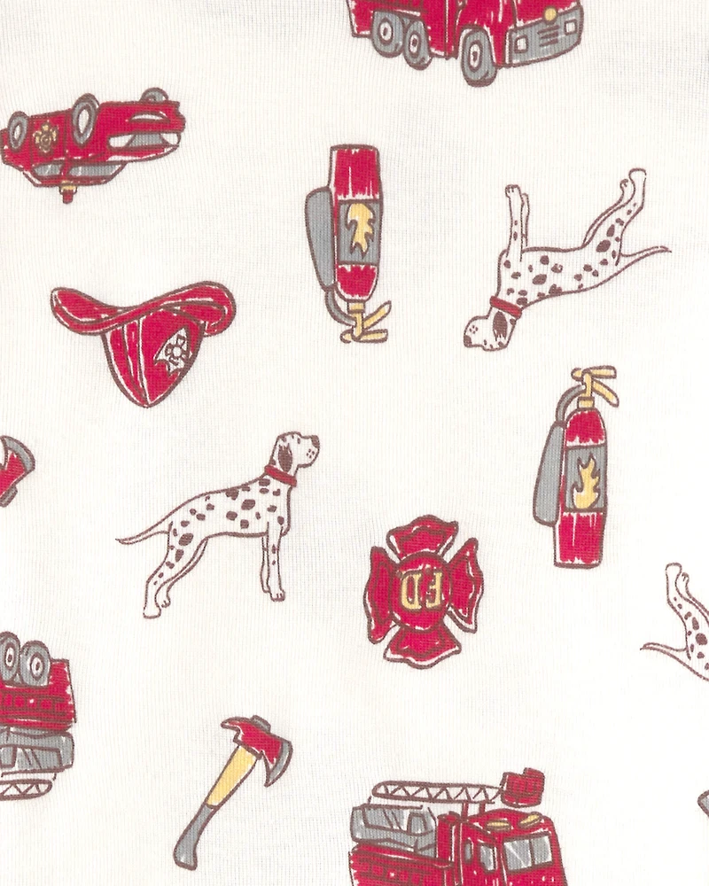 Toddler Boy Firetruck Striped 100% Cotton Snug Fit 4-Piece Pyjama Set - Red/White