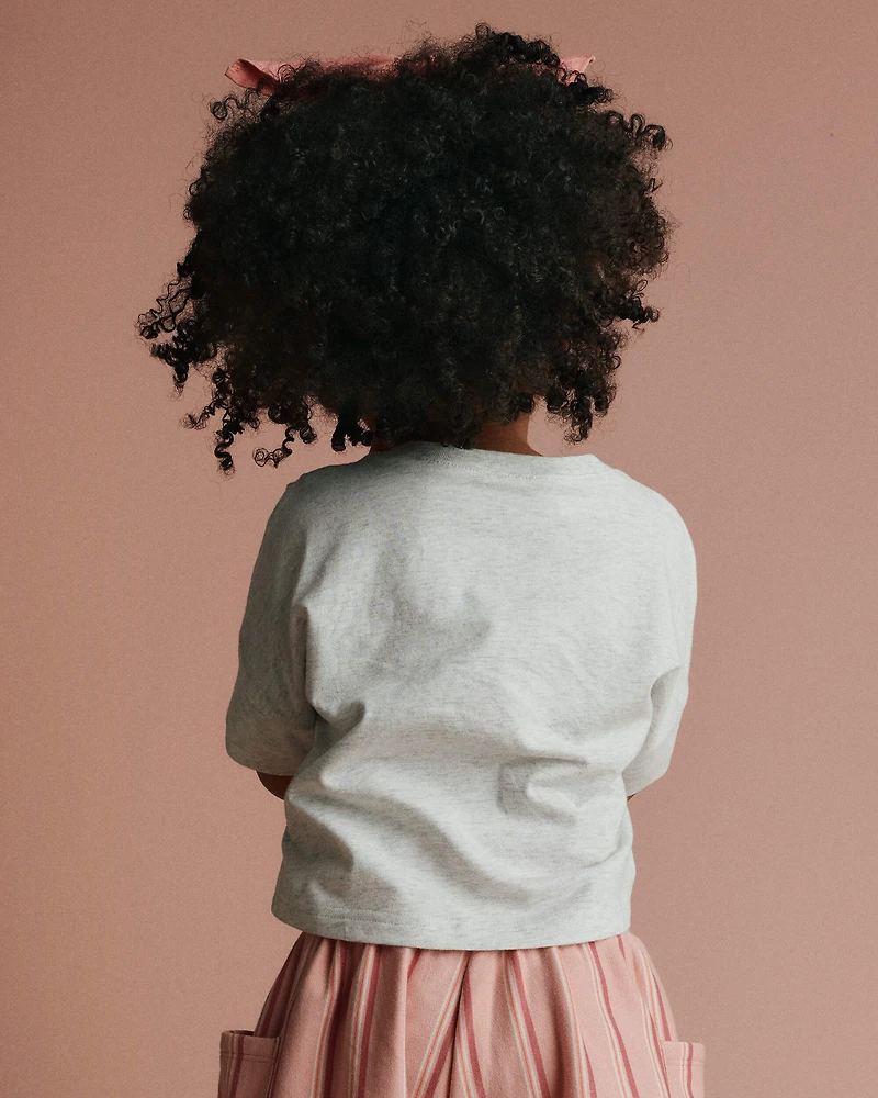 Toddler Girl 'Vibing' High-Low Dolman Tee Clementine Print - Heather Grey