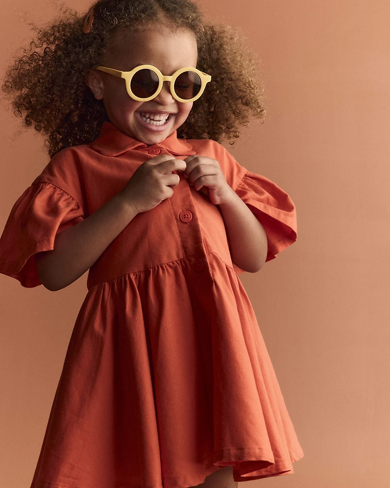 Toddler Girl Ruffle Collar Flowy Dress - Orange