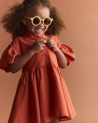 Toddler Girl Ruffle Collar Flowy Dress - Orange