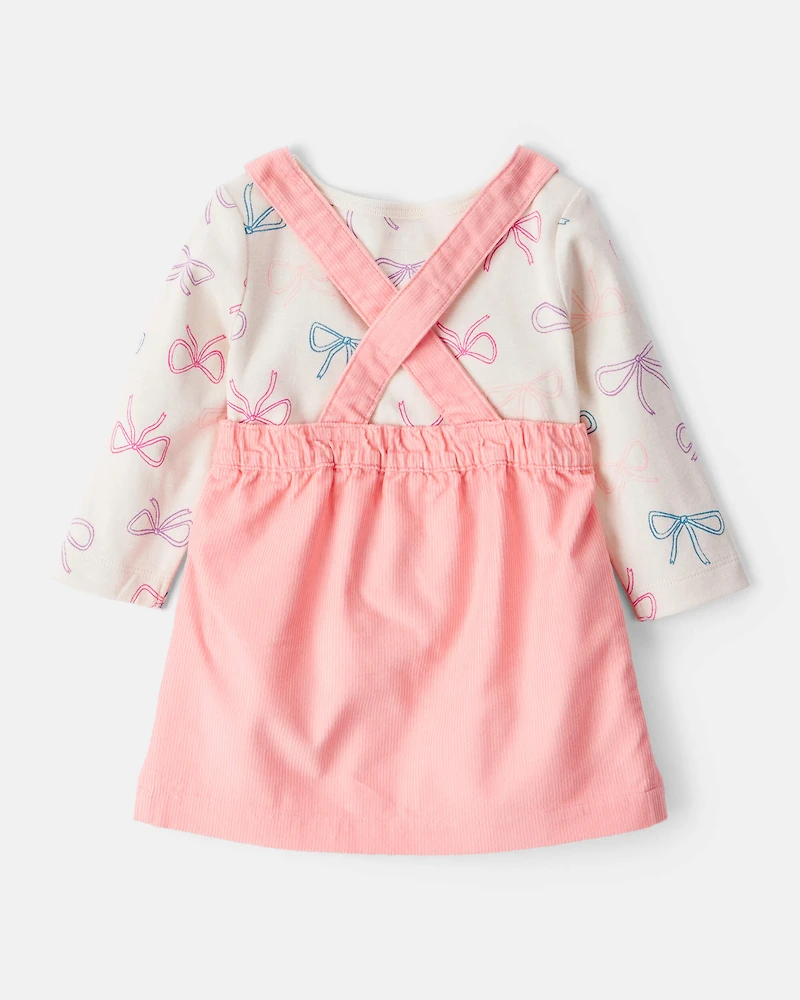 Baby Girl 3-Piece Bow Heart Print Long-Sleeve Dress Set - Orange