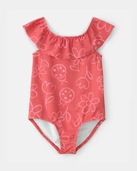 Toddler Girl  Floral 1-Piece Swimsuit - Red