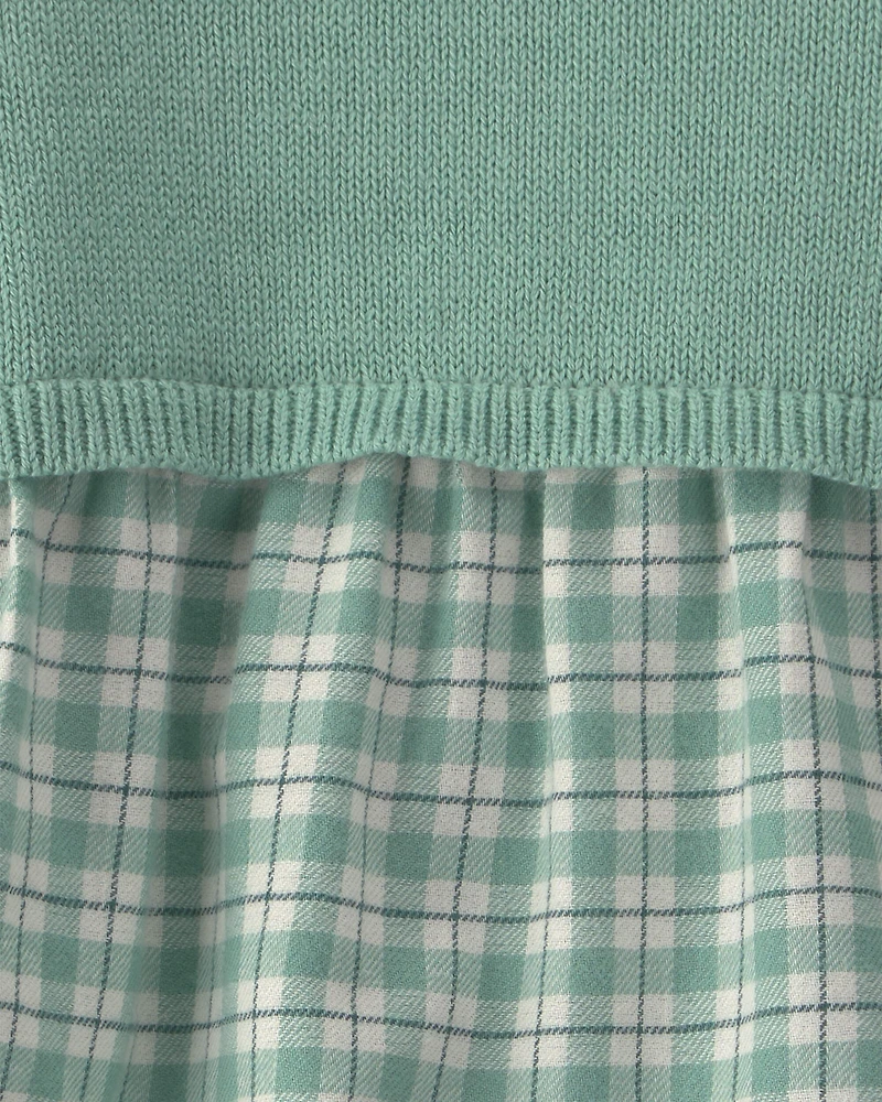 Baby Girl 2-Piece Checkered Flannel Long-Sleeve Dress - Green