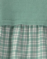 Baby Girl 2-Piece Checkered Flannel Long-Sleeve Dress - Green