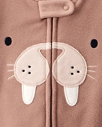 Toddler Boy Walrus Loose Fit Long-Sleeve 2-Way Zip 1-Piece Pyjamas - Brown