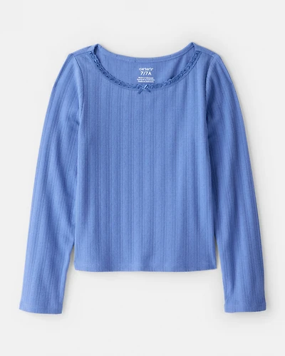 Girls Pointelle Long-Sleeve Top - Blue