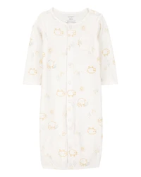 Baby Girl 3-Piece Barnyard Converter Gown & Cap Set - Ivory