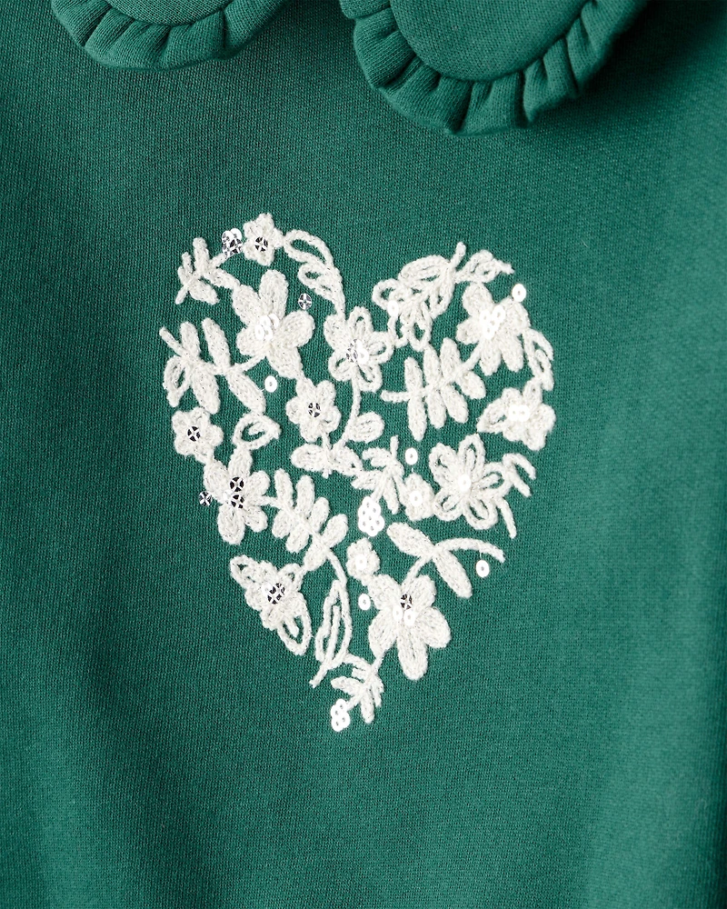 Toddler Girl Heart Long-Sleeve Pullover Sweatshirt - Green