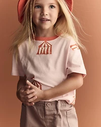 Toddler Girl Relaxed Graphic Tee Big Top Print - Light Pink