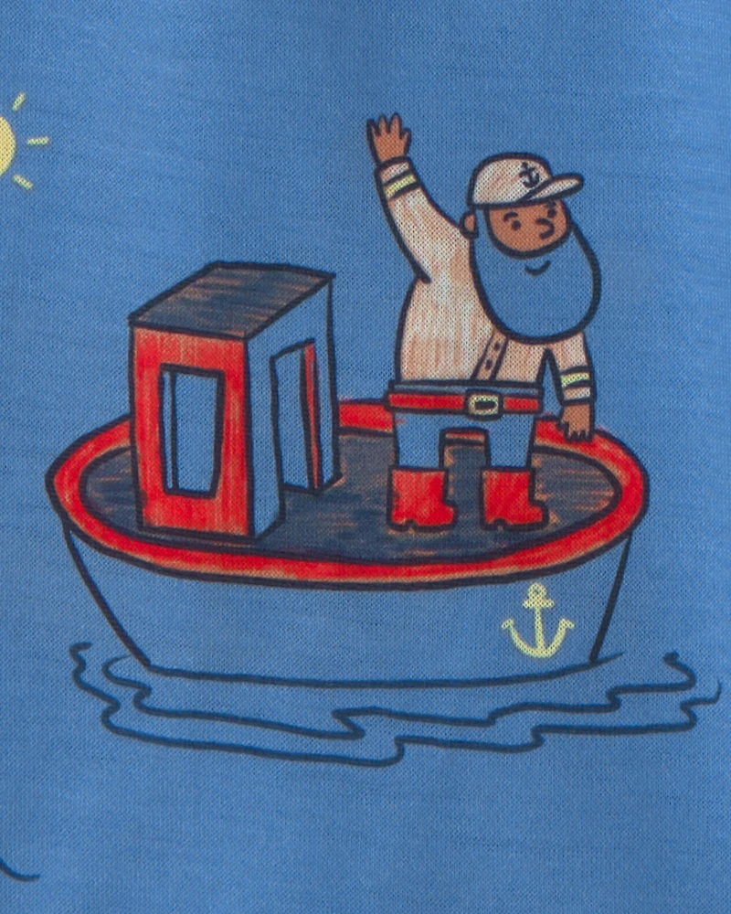 Toddler Boy Boat Loose Fit 2-Piece Pajama Set - Blue