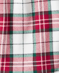 Girls 2-Piece Buffalo Check Print Fleece Long-Sleeve Loose Fit Night Gown & Matching Doll - Red/White