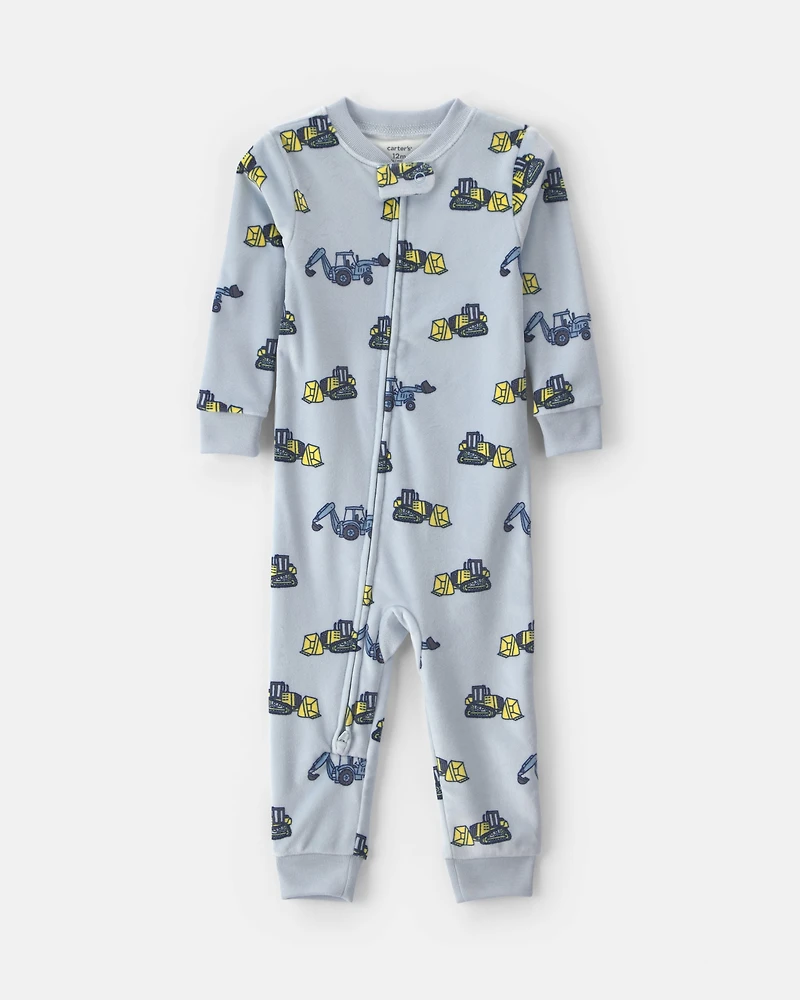 Baby Boy Construction 2-Way Zip Dreamplush 1-Piece Pyjama - Blue