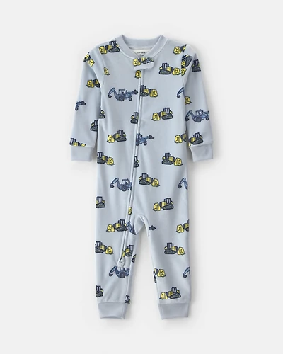 Baby Boy Construction 2-Way Zip Dreamplush 1-Piece Pyjama - Blue
