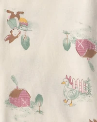 Girls 4-Piece Country Chicken 100% Cotton Snug Fit Pyjama Set - Blue/Cream