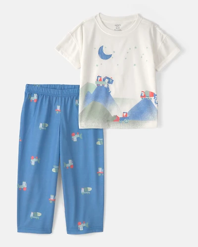Toddler Boy Construction Loose Fit 2-Piece Pyjama Set - Grey/Blue
