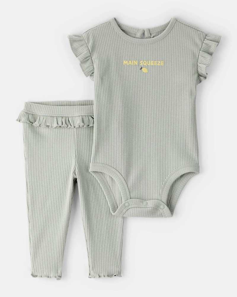 Baby Girl 'Main Squeeze' Bodysuit & Pant Set - Green