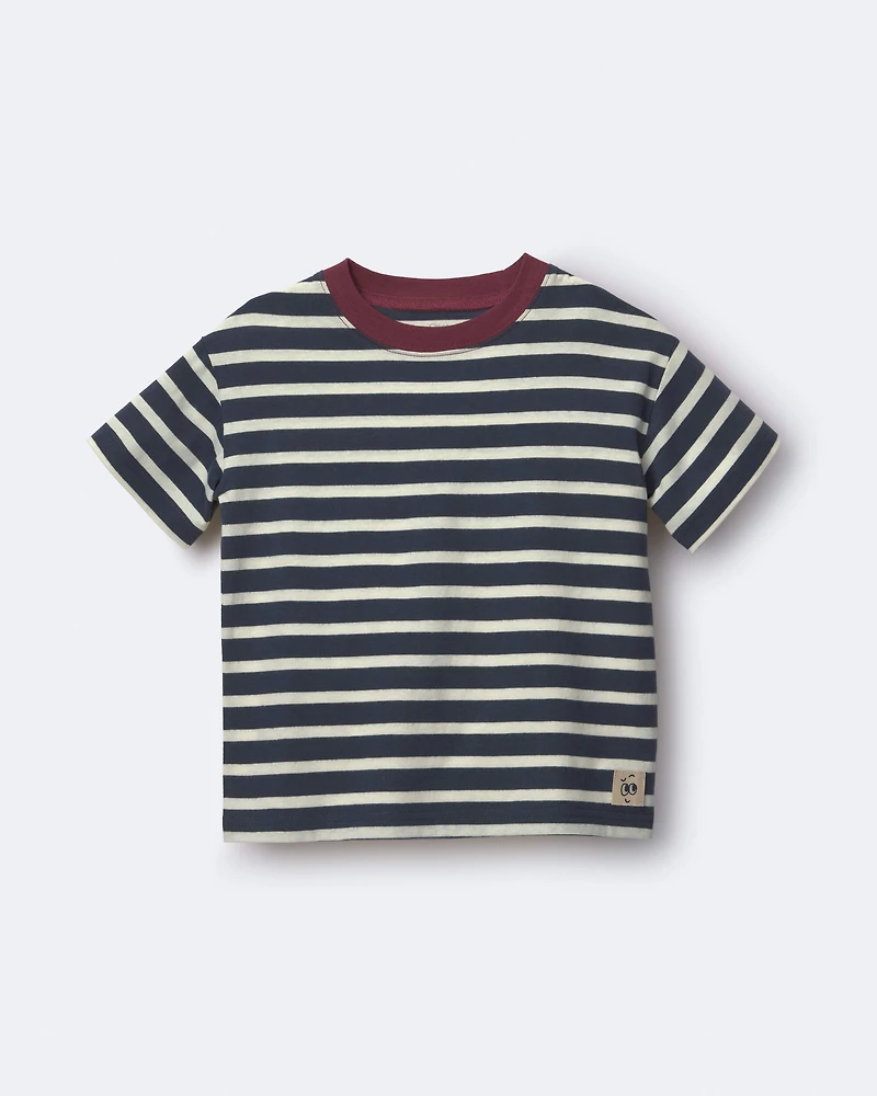 Toddler Relaxed Tee Stripes - Navy/Burgundy