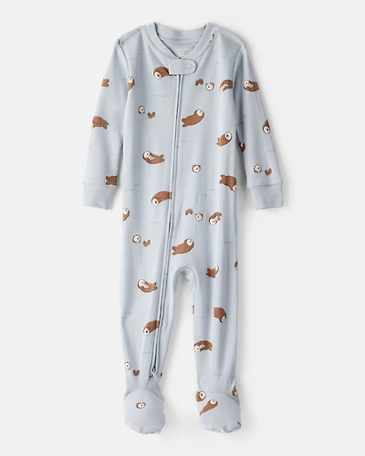 Baby Boy Otter 100% Cotton Snug Fit 2-Way Zip Footie 1-Piece Pyjamass - Blue