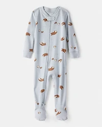 Baby Boy Otter 100% Cotton Snug Fit 2-Way Zip Footie 1-Piece Pyjamass - Blue