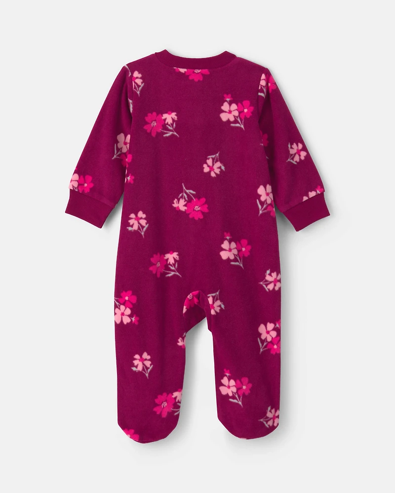 Baby Girl Floral Fleece 2-Way Zip Sleeper - Purple