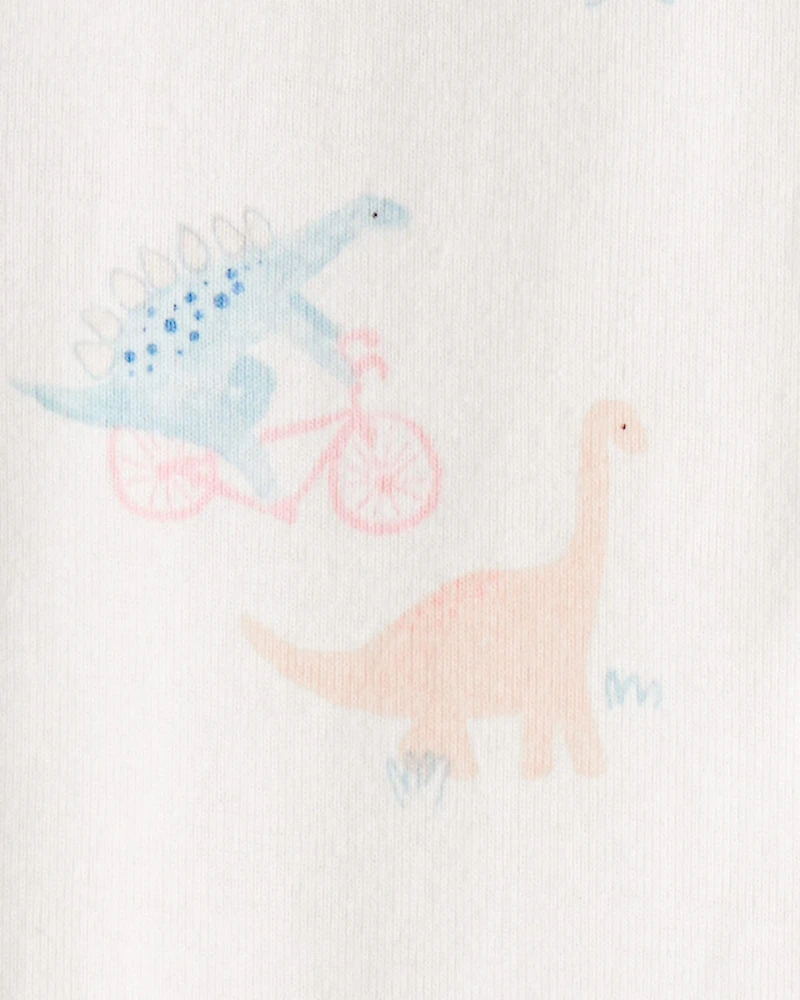 Toddler Girl Dinosaur Print 100% Cotton Long-Sleeve 2-Way Zip 1-Piece Pyjamas - White